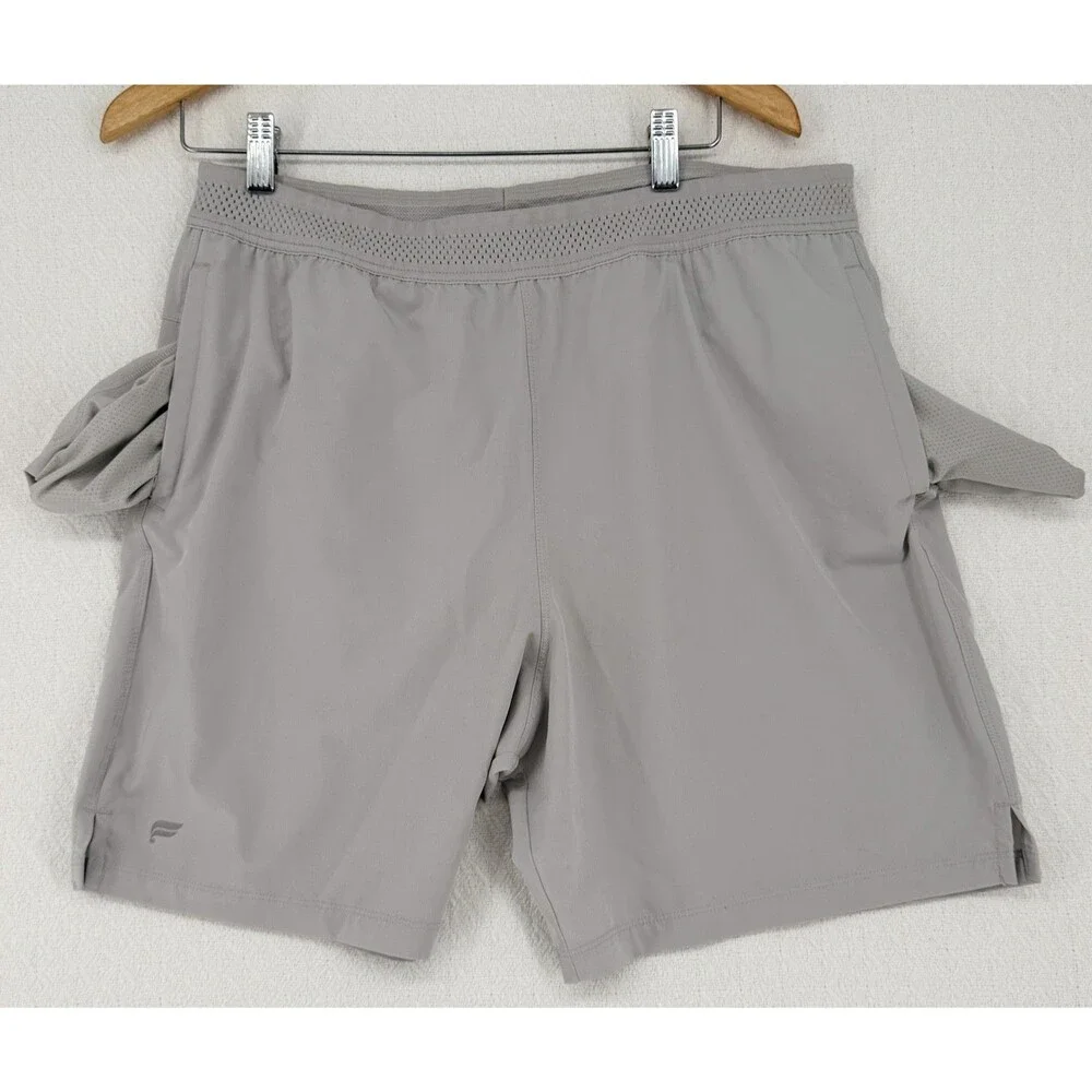 Fabletics Mens L Gray‎ Athletic Performance Shorts Pockets Perforated Waistband